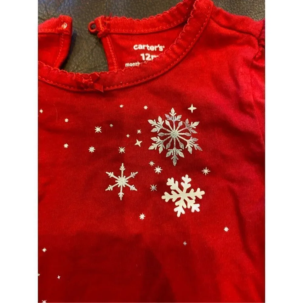 ✅Carter’s red and black snowflake outfit. Christmas winter festive size 12 month